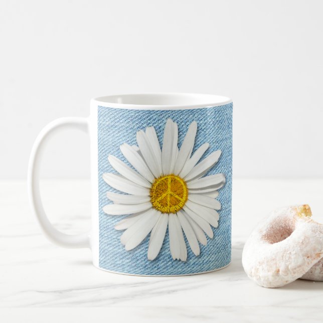 Daisy Blume Inner Peace Symbol Sign - bleier Denim Kaffeetasse (Mit Donut)