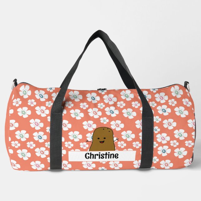 Daisy Blume Lachs Pink Brown Potato Custom Duffle Bag (Vorderseite)