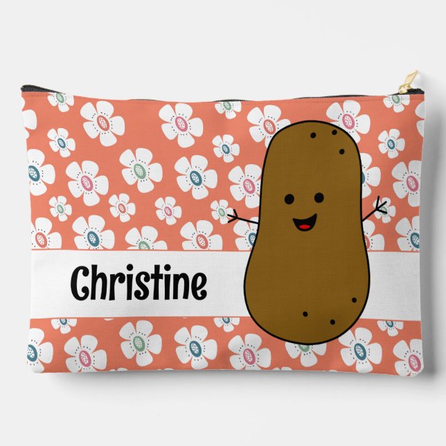 Daisy Blume Lachs Pink Brown Potato Custom Zubehörtasche (Rückseite)