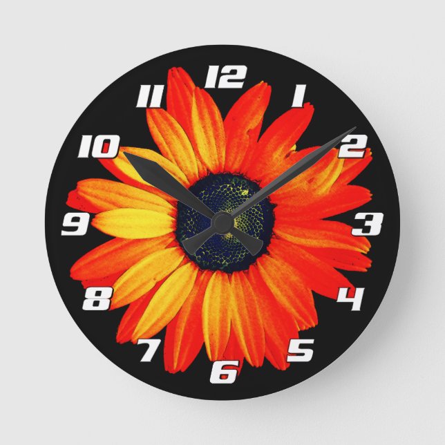 Daisy Blume mit Orange Petals mit Zahlen Runde Wanduhr (Vorderseite)