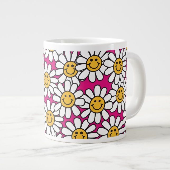 Daisy-Blume Muster rosa Gelb Jumbo-Tasse (Vorderseite Rechts)