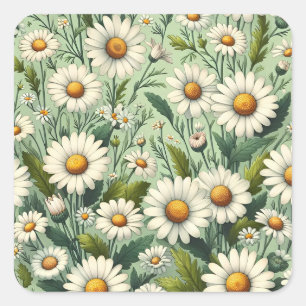 Daisy Blume Nahtloser grüner Hintergrund Quadratischer Aufkleber
