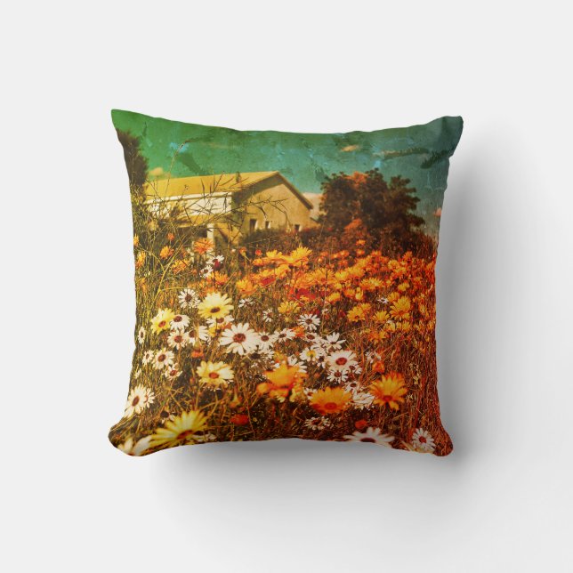 Daisy Blume Orange Blue Cushion Throw Kissen (Vorderseite)