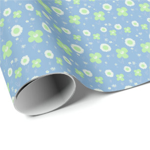 Daisy Blume pastellgrün auf Pastellblau Geschenkpapier