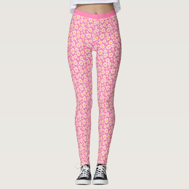 Daisy Blume Pattern Trendy Soft Pink Hintergrund Leggings (Vorderseite)