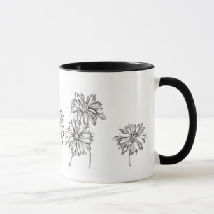Daisy Blume Pen und Tinte Gezeichnet Schwarz Tasse