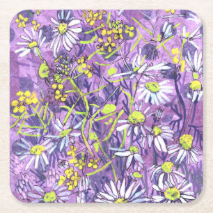 Daisy Blume Polka Dot Sommer Blume Blumenmuseum Rechteckiger Pappuntersetzer