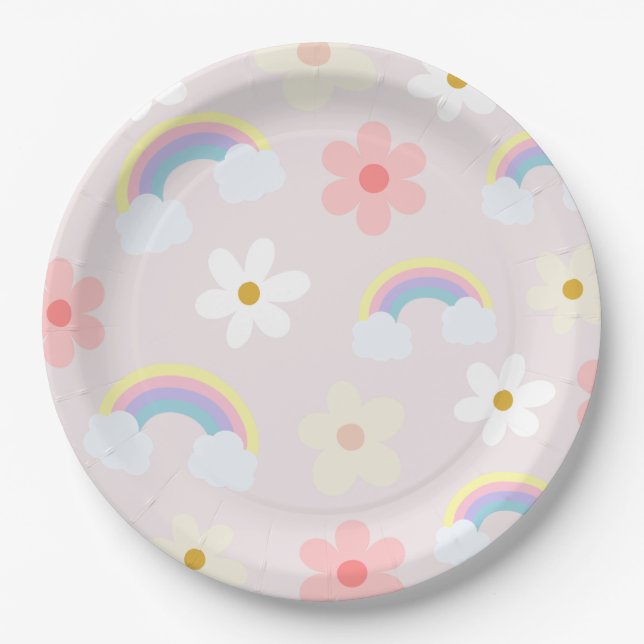 Daisy Blume Rainbow Pink Plate Pappteller (Vorderseite)