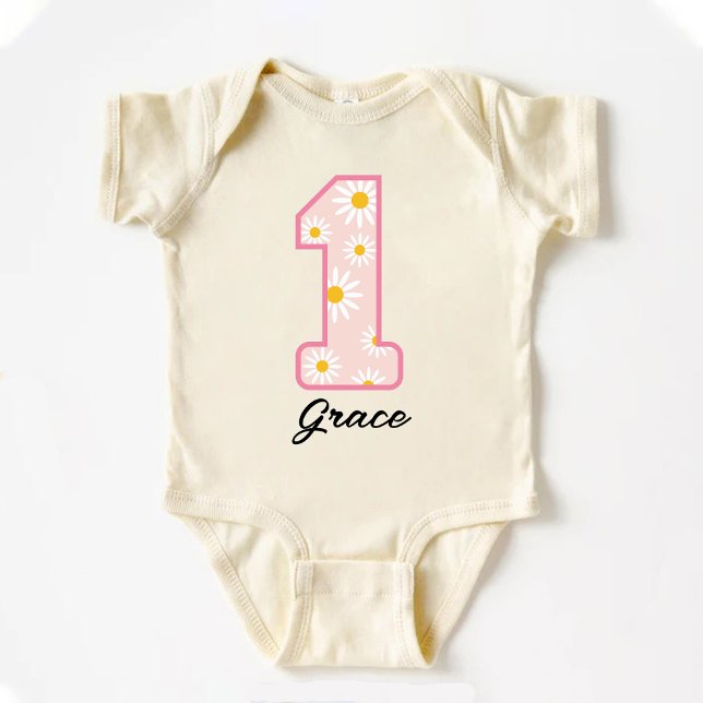 Daisy Blume Retro Boho 1. Geburtstag Baby Strampler (Daisy Flower Retro Boho 1st Birthday Baby Bodysuit)