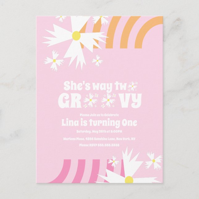 Daisy Blume Retro Way Two Groovy Geburtstag Postkarte (Vorderseite)