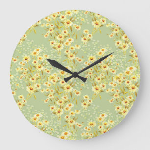 Daisy Blume: Wasserfarbenfroh, nahtlos. Große Wanduhr