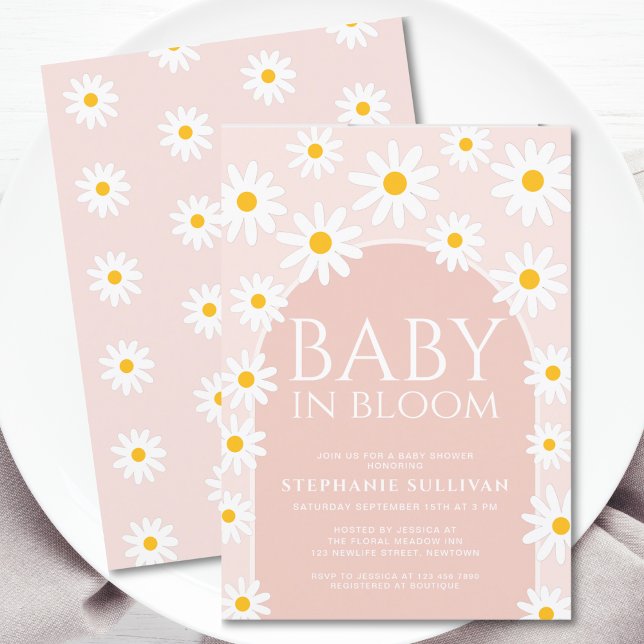 Daisy Boho Baby in Bloom Pink Babydusche Einladung (Von Creator hochgeladen)