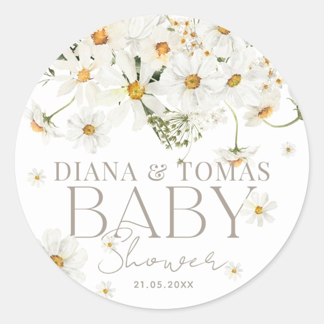 Daisy Boho Baby in Blütendusche Runder Aufkleber (Vorderseite)