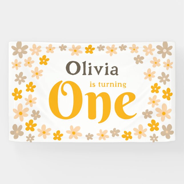 Daisy Boho Floral 1. Geburtstag Party Banner (Horizontal)