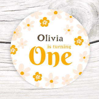 Daisy Boho Floral 1. Geburtstag Runder Aufkleber