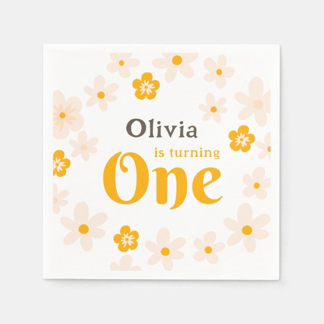 Daisy Boho Floral 1. Geburtstag Serviette (Vorderseite)