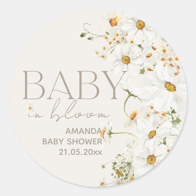 Daisy Boho Wildblume Baby in Bloom Shower Classic Runder Aufkleber (Vorderseite)