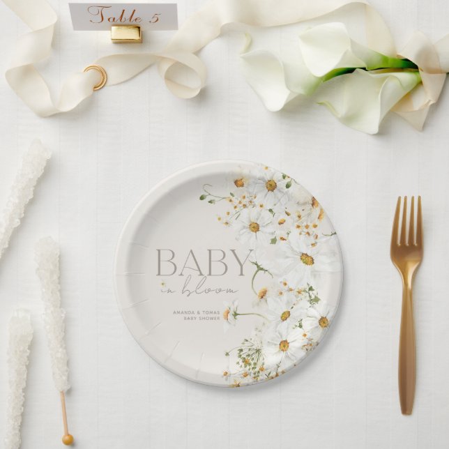 Daisy Boho Wildblume Baby in Blütendusche Pappteller (Hochzeit)