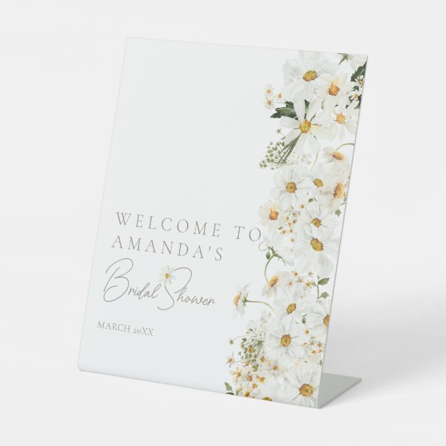 Daisy Boho Wildblume Moderne Bridal Willkommen Sockelschild (Vorderseite)