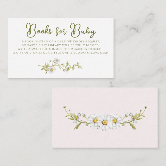 Daisy Books For Baby Pink Botanical Baby Shower  Begleitkarte (Vorne/Hinten)
