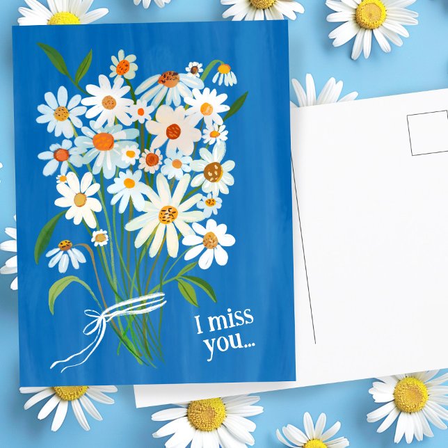 Daisy Bouquet handbemalt Gouache Miss You Sweet Postkarte (Daisy Bouquet Handpainted Gouache Miss You Sweet Postcard
)