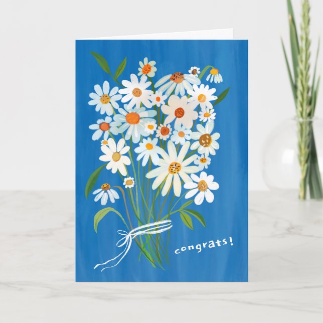 Daisy Bouquet Handpainpainted Gouache Herzlichen G Karte (Vorderseite)