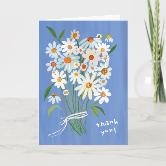 Daisy Bouquet Handpainted Gouache Blume Blue Dankeskarte (Vorderseite)