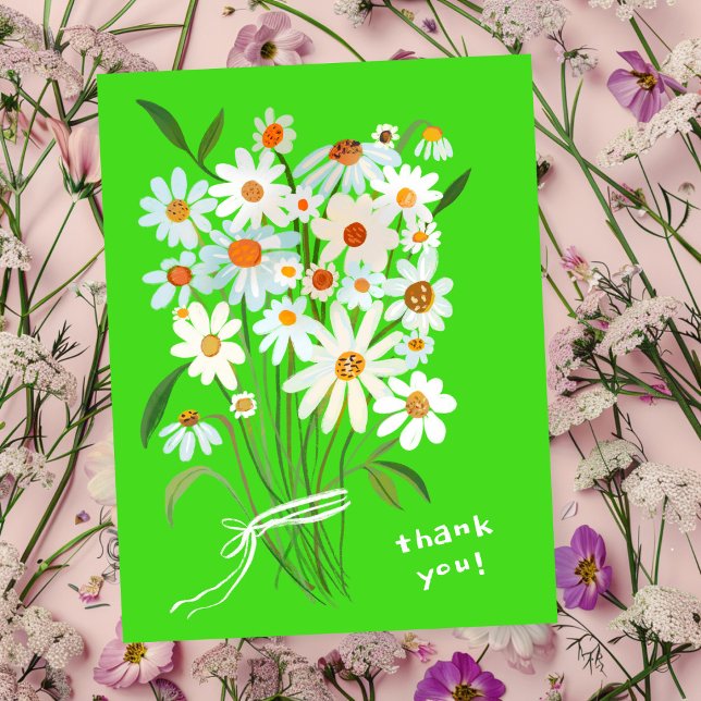 Daisy Bouquet handpainted Gouache Vielen Dank Postkarte (Daisy Bouquet Handpainted Gouache Thank You Postcard
Lime Brat)
