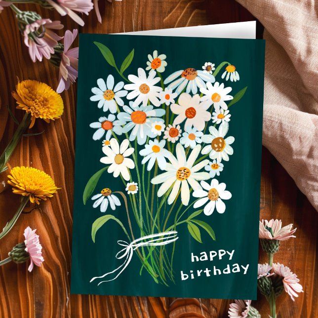 Daisy Bouquet Happy Birthday Handpainted Gouache Karte (Daisy Bouquet Happy Birthday Handpainted Gouache CUSTOM Bday Card
)