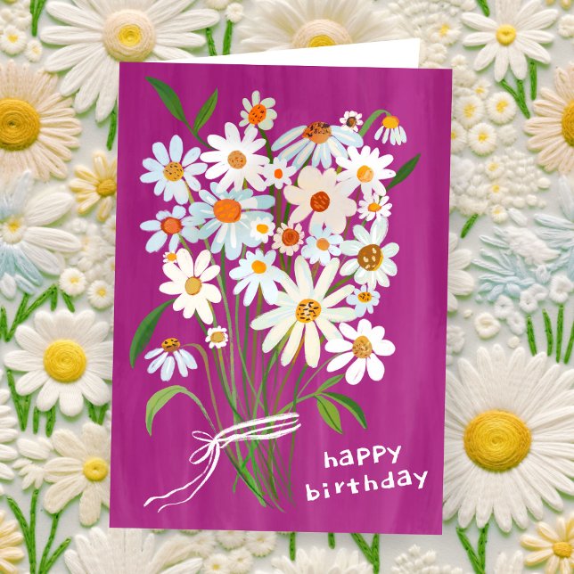 Daisy Bouquet Happy Birthday Handpainted Gouache Karte (Daisy Bouquet Happy Birthday Handpainted Gouache CUSTOM Bday Card
)