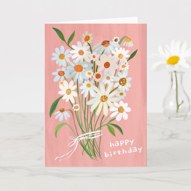 Daisy Bouquet Happy Birthday Handpainted Gouache Karte (Kleine Pflanze)