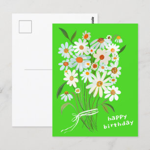 Daisy Bouquet Happy Birthday Handpainted Gouache Postkarte