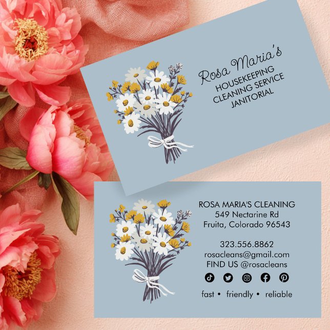 Daisy Bouquet House Clearing Service Soziale Ikone Visitenkarte (Daisy Bouquet House Cleaning Service Social Icons Business Card
)