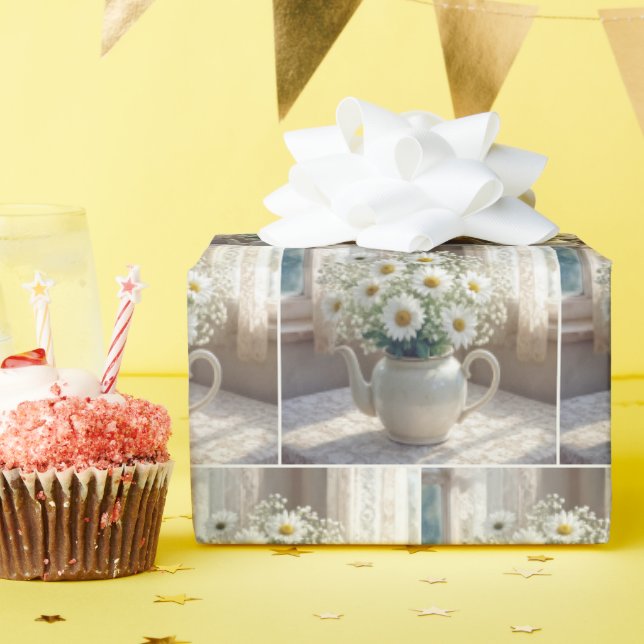 Daisy Bouquet in an Antique Teapot Geschenkpapier (Geburtstagsparty)