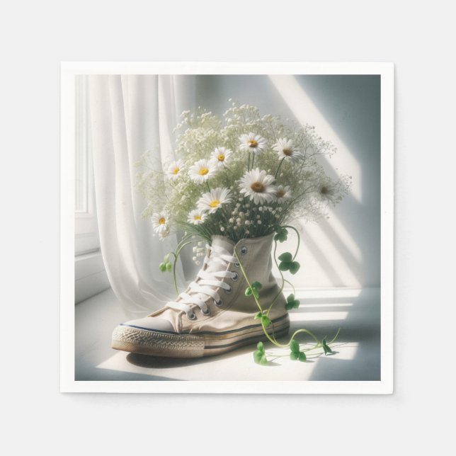 Daisy Bouquet in weißem Sneaker Serviette (Vorderseite)