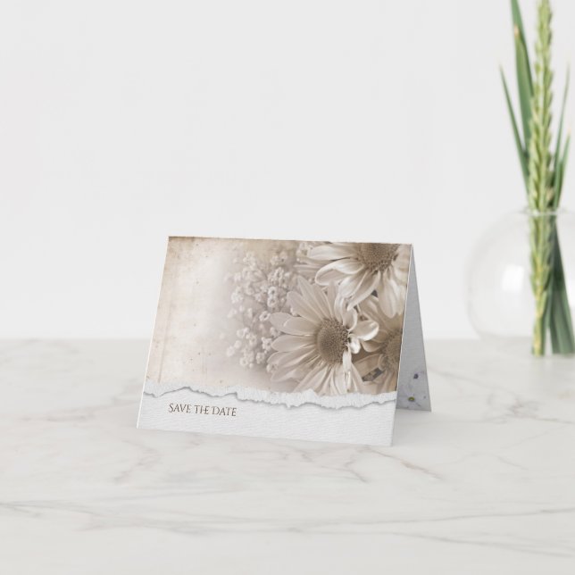 Daisy Bouquet mit abgerissener Kante Save the Date Einladung (Vorderseite)