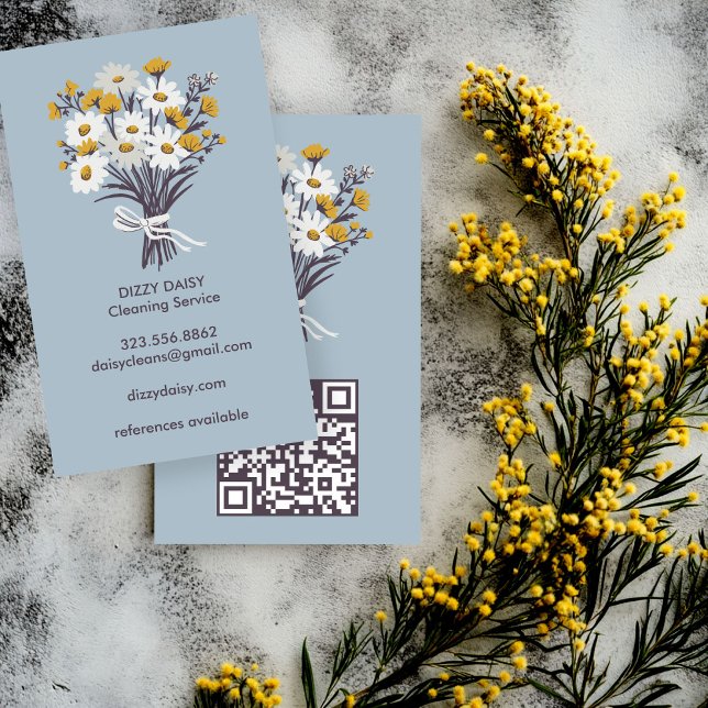 Daisy Bouquet Niedlich Clearing Service QR Code Visitenkarte (Daisy Bouquet Cute Cleaning Maid Service QR Code Business Card
)