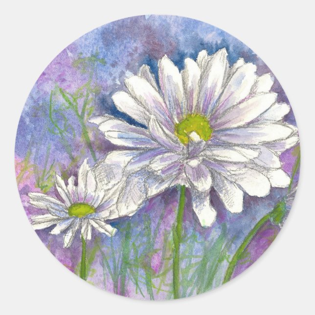 Daisy Bouquet Painting Runder Aufkleber (Vorderseite)