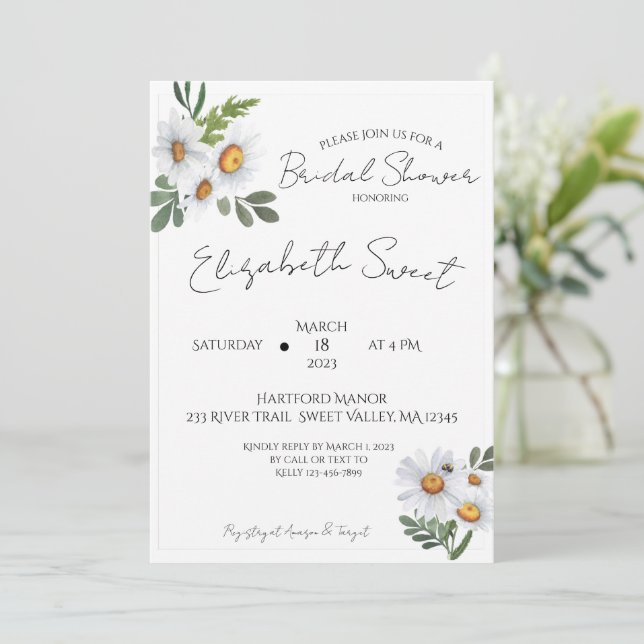 DAISY Bridal Dusche Einladung, Daisis Einladung (Stehend Vorderseite)
