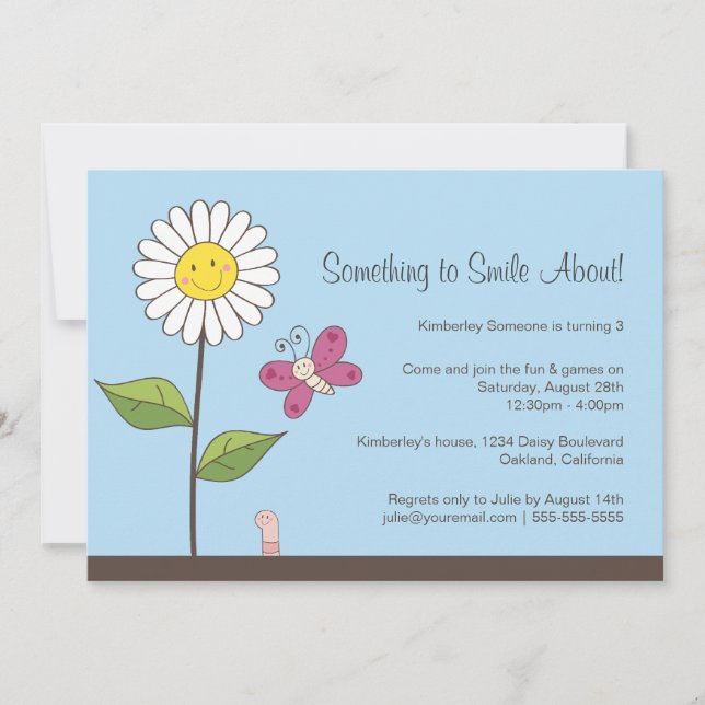 Daisy & Butterfly Girls Geburtstagsparty Einladung (Vorderseite)
