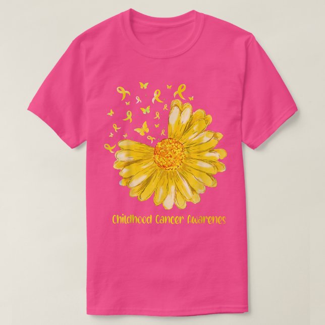 Daisy Butterfly Gold Ribbon Childhood Cancer Aware T-Shirt (Design vorne)