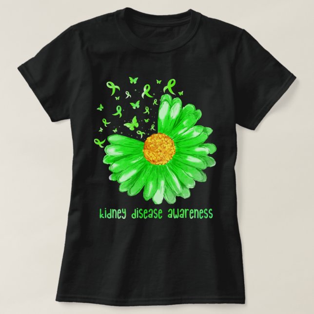 Daisy Butterfly Green Ribbon Kidney Disease Awaren T-Shirt (Design vorne)
