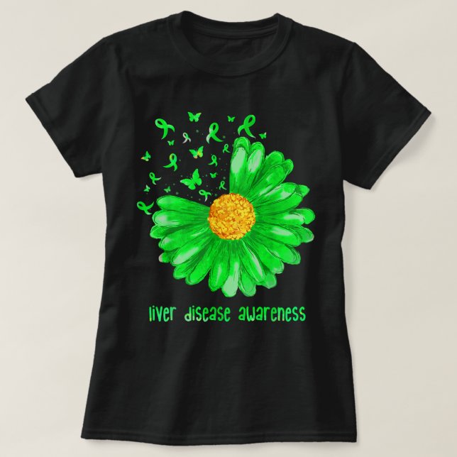Daisy Butterfly Green Ribbon Lever Disease Warrior T-Shirt (Design vorne)