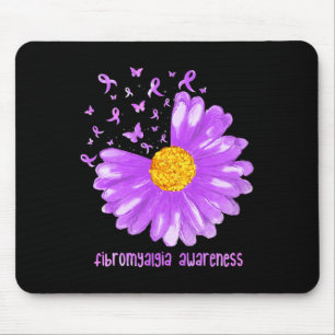 Daisy Butterfly Lila Ribbon Fibromyalgie Awarene Mousepad