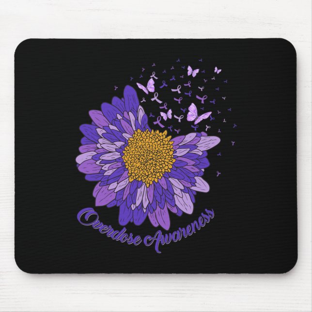Daisy Butterfly Lila Ribbon Überdosierung Bewussts Mousepad (Vorne)