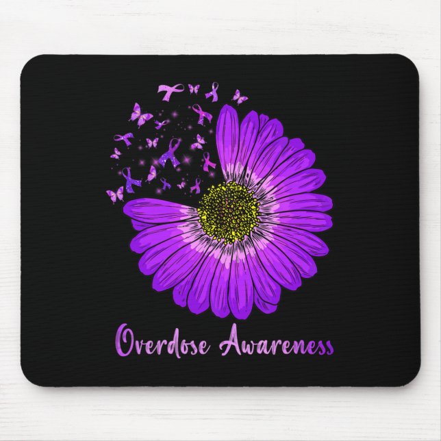 Daisy Butterfly Lila Ribbon Überdosierung Bewussts Mousepad (Vorne)