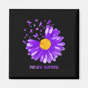 Daisy Butterfly Purple Ribbon Overdose Awareness Magnet