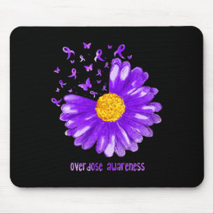 Daisy Butterfly Purple Ribbon Overdose Awareness Mousepad
