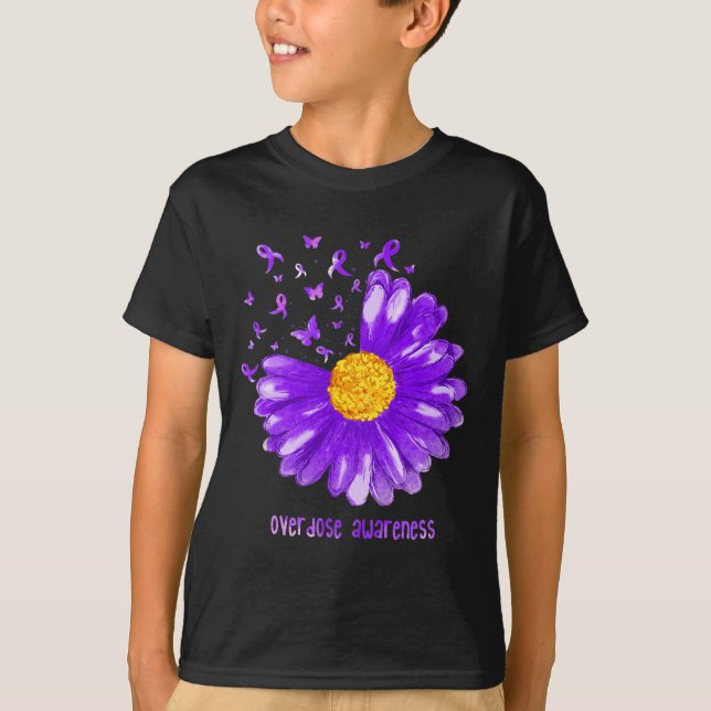 Daisy Butterfly Purple Ribbon Overdose Awareness T-Shirt (Vorderseite)