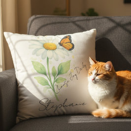 Daisy Butterfly Throw Pillow - Inspirational Decor Kissen